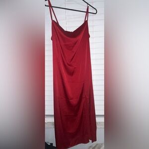 Forever 21 Red Satin Cowl Neckline Midi Dress